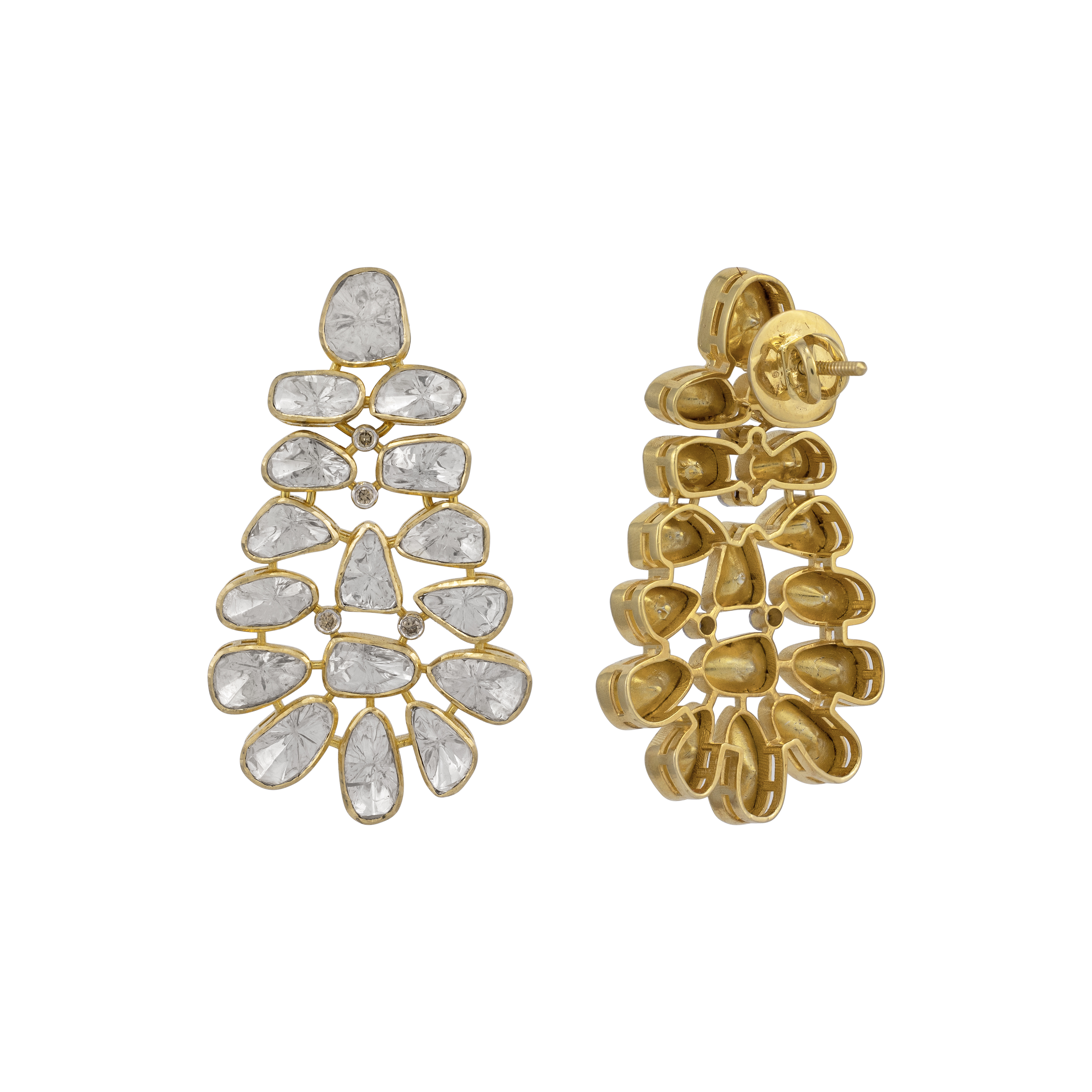 Unshaped Polki Cascading Cluster Earrings